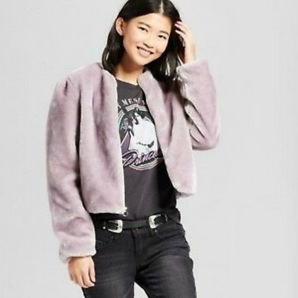 Mossimo women’s Purple faux fur zip jacket- EUC